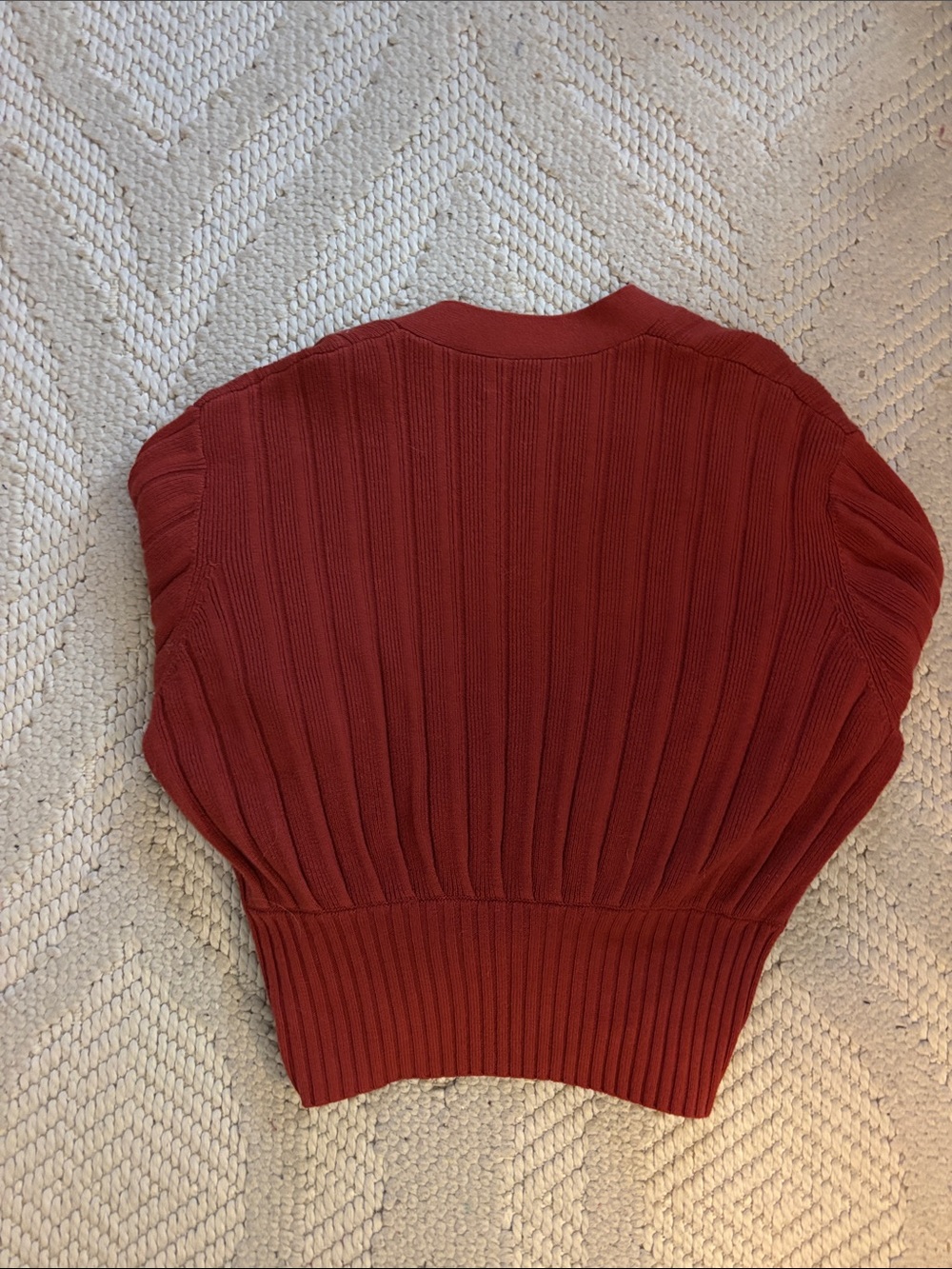 Wilfred Deep Red Ribbed V-Neck Button Cardigan - Picture 4 of 4